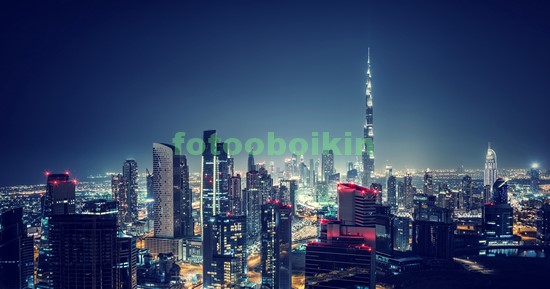 Дубаи ночной с небоскребами