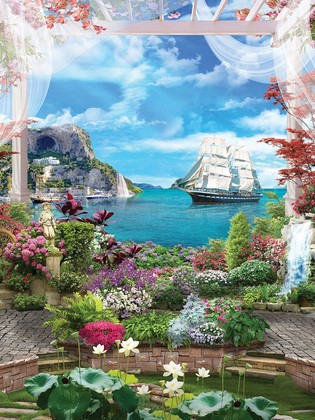 Цветущий сад с видом на море