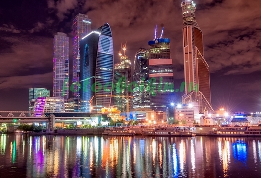 Фотоштора Москва Сити ночью
