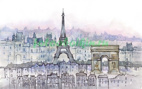 Париж рисунок акварелью