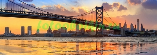Фотоштора Закат под мостом в Нью-Йорке