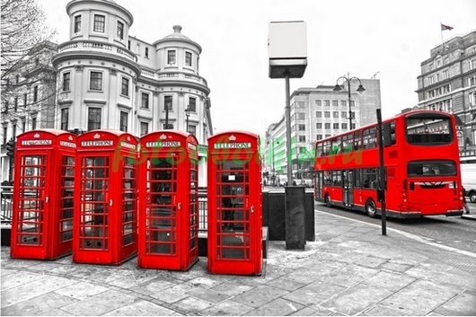 Фотообои Лондонские телефонные будки и автобус