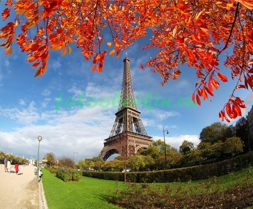 Фотоштора Эйфелева башня осенние листья