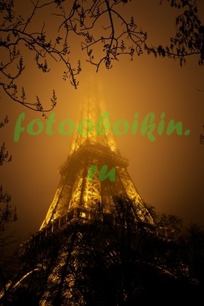 Фотообои Эйфелева башня в тумане ночью