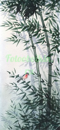 Фотоштора Бамбук с красной птичкой