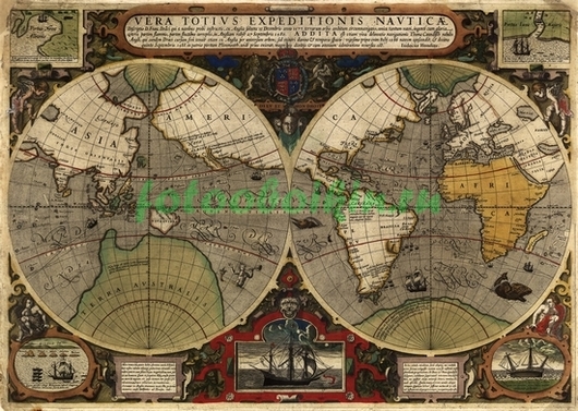 Фотоштора Темная карта мира