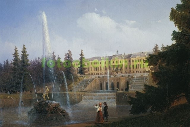 Модульная картина rep10206 Вид на Большой Каскад и Большой Петергофский дворец 1837