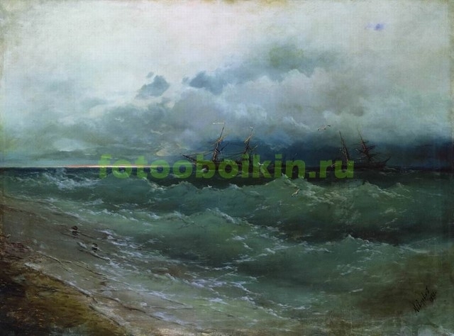 Модульная картина rep10251 Корабли в бурном море. Восход солнца 1871