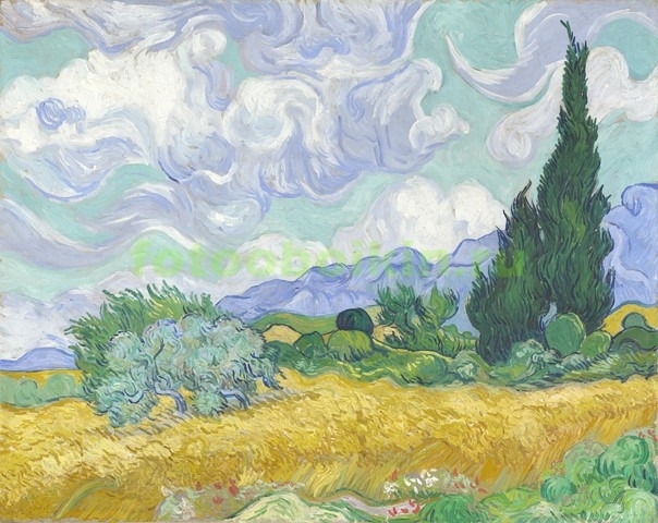 Модульная картина rep12334 Пшеничное поле с кипарисами
