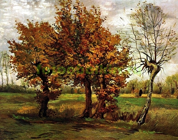 Модульная картина rep12341 Осенний пейзаж с четырьмя деревьями