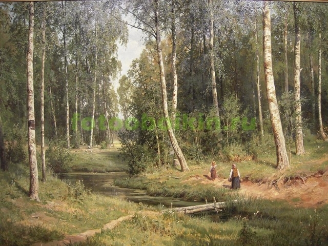 Модульная картина rep13742 Ручей в березовом лесу