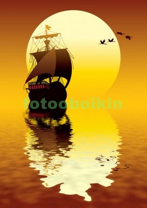 Модульная картина Корабль на фоне солнца