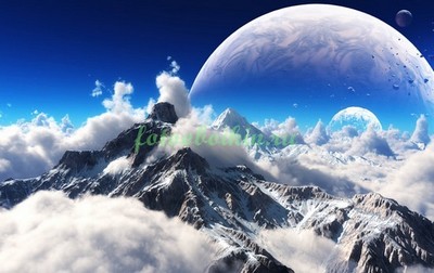 Модульная картина Горы на фоне планеты