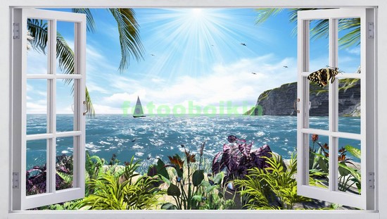 Модульная картина Окно с видом на пляж