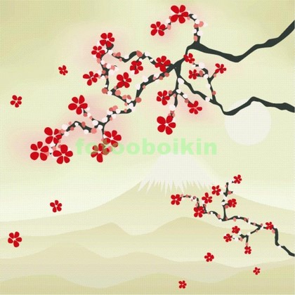 Модульная картина Ветка сакуры на фоне горы