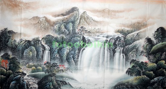 Модульная картина Горы лес и водопад