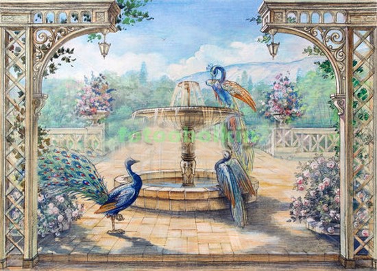 Модульная картина Павлины у фонтана