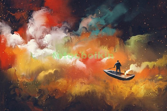 Модульная картина Лодка на облаках
