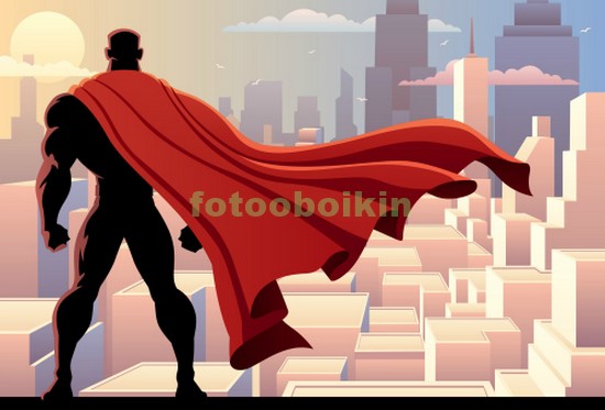 Модульная картина Супергерой на фоне небоскребов