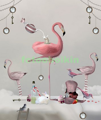 Модульная картина Розовый фламинго на светлом фоне