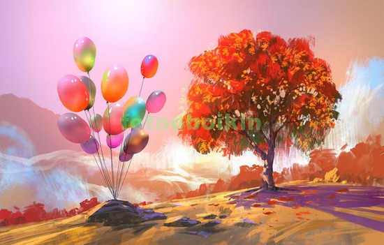 Модульная картина Воздушные шарики около дерева