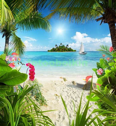 Модульная картина Райский пляж с цветами