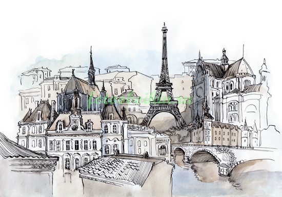 Рисунок Парижа акварелью