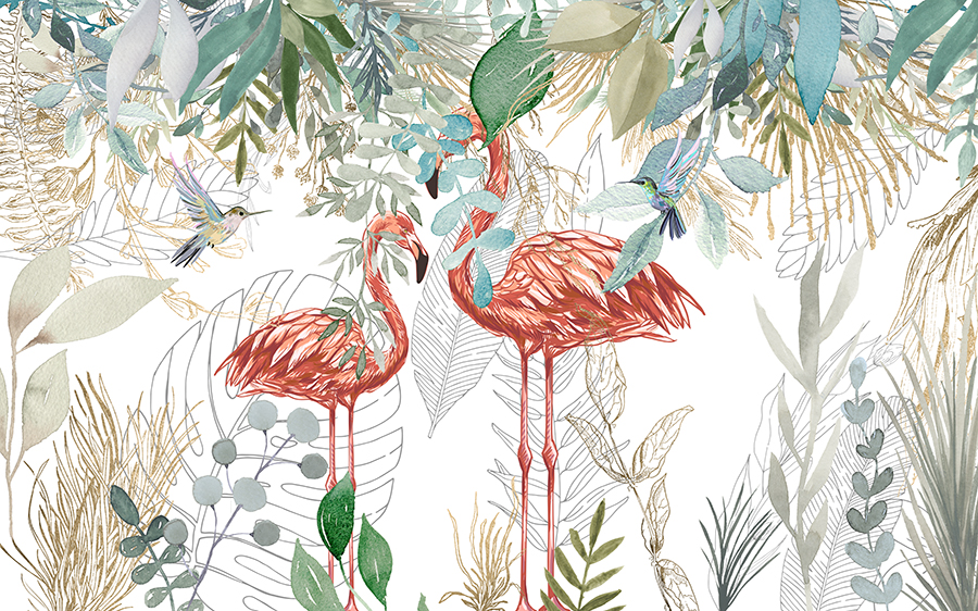 Фламинго в листьях